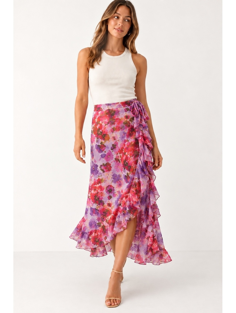 J.Crew Collection Chiffon Ruffle Skirt Purple Floral 6
